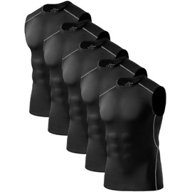 ATTIQOZI 5 Pack Men's Dry Fit Workout Tank Top Muscle Sleeveless Shirts for Men Compression Tank Top Gym Bodybuilding Running Black(5pack) XXL
