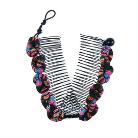 HairZing Stretch Banana Clip with Ethnic Cord Knot - Sturdy Hold, No Damage, Creases or Pain (Medium, Black)