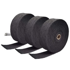Ucreative Black Fiberglass Exhaust Header Heat Wrap 3 Rolls (2" x 50' each roll) Kit with 30pcs 11.8 Inch Stainless Steel Locking Ties