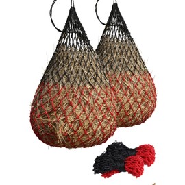 Harrison Howard Dual-Color 40'' Slow Feed Hay Net for Horses with 2"x2" Mesh Holes Goat Feeder Black-Red 2PCS