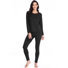 JZCreater Women Thermal Underwear Set, Long Johns Base Layer Top & Bottom, Women Soft Pajama Set for Cold Weather (X-Large, Black)