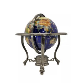 Unique Art Since 1996 10" Tall Table Blue Crystallite Ocean Gemstone Globe w Tripod Zinc Alloy Stand