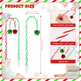 Queekay 48 Pcs Christmas Pens Red Green Candy Cane Pens with Bell Black Ink 0.7 mm Ballpoint Pens Fun Bell Pen for Christmas Party Favors Office Home Holiday Decor Gift Pens Stationery Supplies