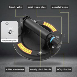 MAKERELE 8-inch Heavy-Duty Hand-held Glass Lifter - Powerful Industrial Suction Cup for Transporting Glass, Windows, and Tiles - 600 lbs Load Capacity