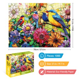 LUXDIVINA Jigsaw Puzzles, Puzzles for Adults 1000 Pieces, Mosaic Bird Flower Jigsaw Puzzles,1000 Piece Fun Puzzle for Adults, Finished Size is 28 * 20 in