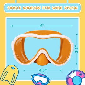 Kids Swim Goggles, Snorkel Mask Diving Mask Swimming Goggles with Nose Cover and Wide Elastic Straps Cover with Mesh Bag & Ear Plugs (Orange & White)