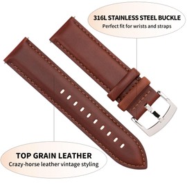 CORROPELLE Leather Watch Bands Quick Release, Vintage Elegant Top Grain Leather Watch Band Straps Replacement for Men and Women, Watch and Smartwatch, Choice of Width - 18mm 19mm 20mm 21mm 22mm