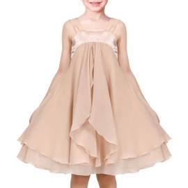 Girls Dress Beige Ruffle Halter Party Layer Chiffon Summer Sleeveless Size 7