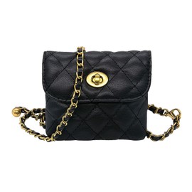 Long Keeper Leather Waist Bag - Women Mini Chain Belt Bag Travel Small Purse Fanny Pack Detachable Adjustable Belt, Mini Black(3.9 x 4.7 in), One Size