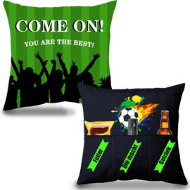 LUKIUP Fußball Zierkissenbezug, 3 Getrennten Taschen Kissenbezug, 45 x 45cm Fußball Kissen, Sportdeko für Geschenk Fußballfan Deko, Vatertag Geschenkidee für Mann Frau Fans