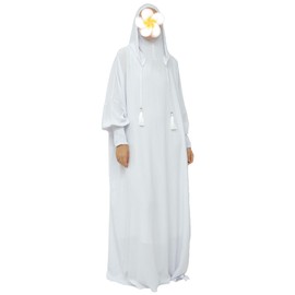 khalat Muslim Prayer Dress Abaya Solid One Piece Hoodie Abaya Dress for Women Long Maxi Dress Islamic Dubai Jilbab, White/Opulent Garden
