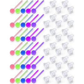 Jenxnjsjo Clear Plastic Silicone Rubber Invisible Post Ball Stud Earrings Hole Saver Piercing Retainers Medical Grade for Women Men Sensitive Ears Sports Surgery Work