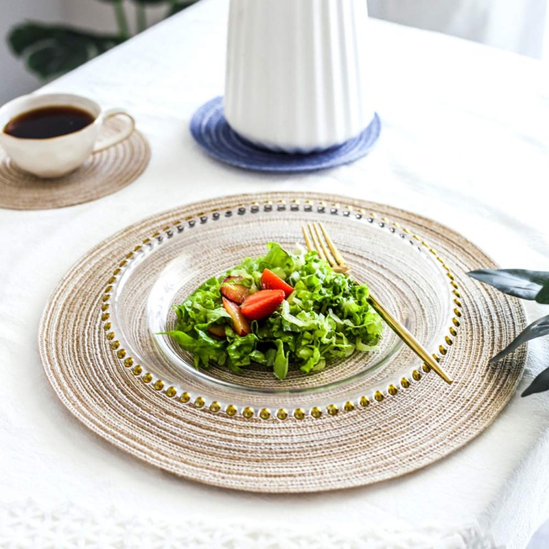 Ryncoco Round Placemats Cotton Heat Resistant Braided Placemats Washable 14