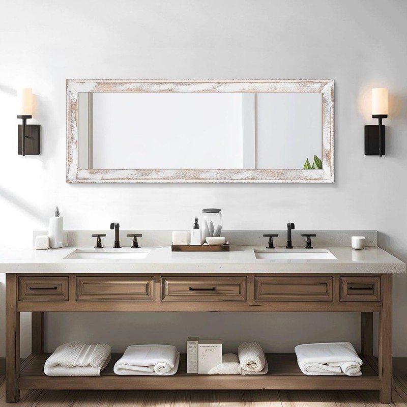 AAZZKANG Wall Mirror Full Length with Wood Frame 43"x14" Rustic