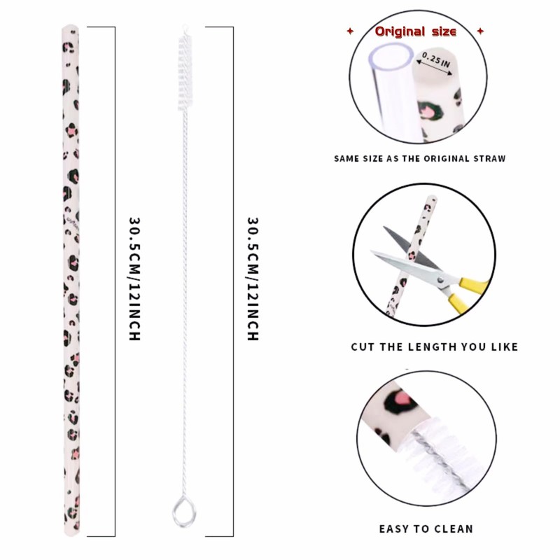 40oz Replacement Straws 6 Pack | 40oz Tumbler Leopard Straws,