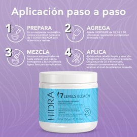 Hidracolor 7 Levels Bleach, polvo decolorante que aclara hasta 7 niveles con pigmentos azules, 350 g.