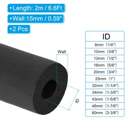 PATIKIL 3/4" (20mm) ID x 6.6Ft x 0.59" Pipe Insulation Foam Tube, 2pcs Pipe Cover Wrap Roll Bar Tubing for Handle Grip HVAC Air Conditioner Units, Black