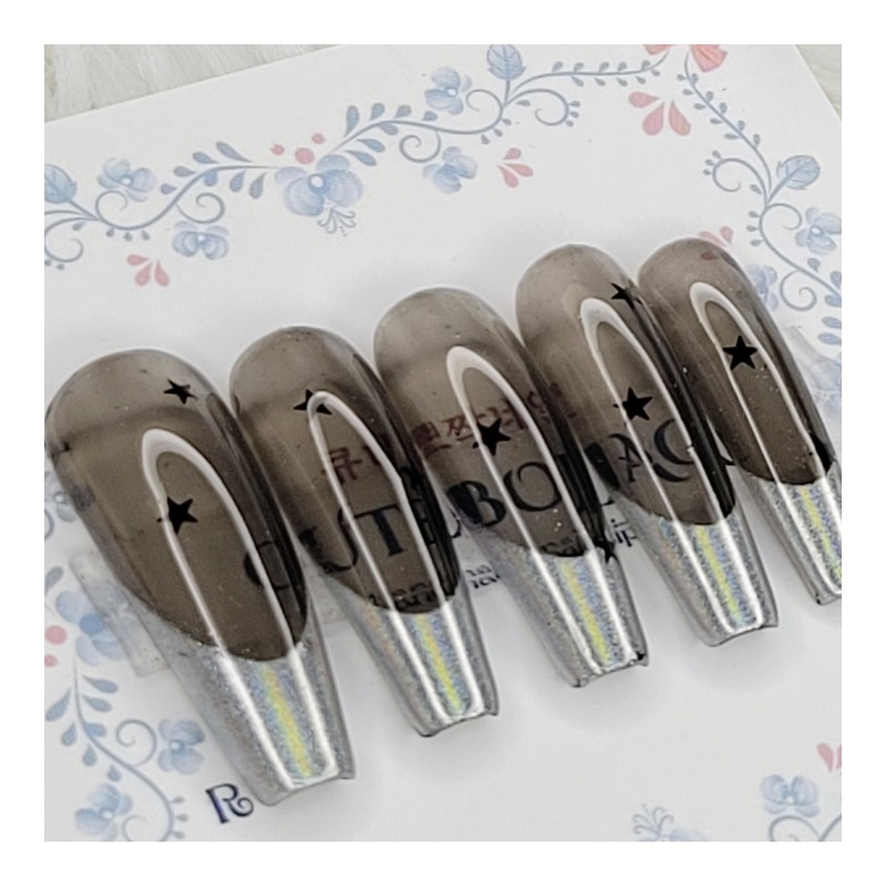 Smoke Aurora handmade nail tip - Oval S / 스모크