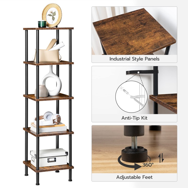 HOOBRO 5-Tier Corner Shelf Stand, Corner Square Rack Display Shelf,