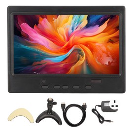 7 Inch Portable Monitor 1024x600 Supports HD Multimedia Interface VGA AV Portable Display with Support for PC 100‑240V Moon Bracket UK Plug