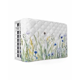 Leaves Plants Indoor Air Conditioner Cover for Window Units, Double Insulation Adjustable Waterproof Indoor AC Cover with Elastic Straps Wildflower Botanical Flower Blue Green 21'' x 15'' x 3.5''