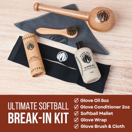 Rhino Wax - Ultimate Softball Gloves Break in Kit - Includes Soft Ball Sized Mallet, Glove Oil, Mitt Conditioner, Wrap, Brush, and Microfiber Cloth - Designed Specifically for Softballs - Made in USA