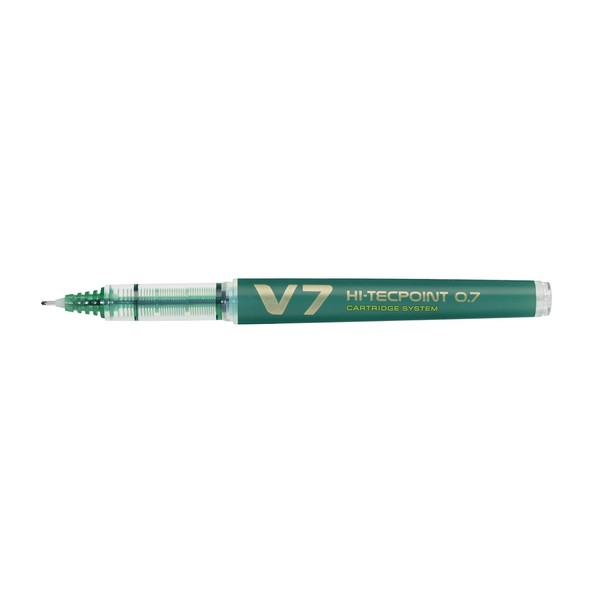 Pilot V7 Cartridge System Liquid Ink Rollerball 0.7mm Tip- Green, Box of 10