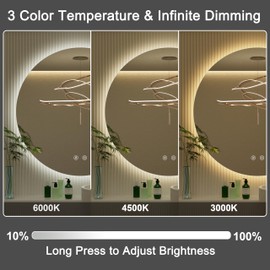 JSneijder 28 Inch Round LED Bathroom Mirror, Backlit Vanity Bathroom Mirror with Lights Round,LED Lighted, Dimmable, Anti-Fog,3000K/4500K/6000K