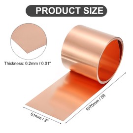 sourcing map Pure Copper Sheet Roll, 0.2mm 24Ga Thick T2 Copper Flashing 1070mm x 50mm/3.5Ft x 2in Copper Strip Soft Copper Metal Foil Plate for Craft Electrical House Repair