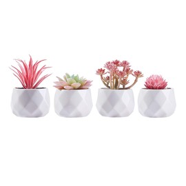 CADNLY Small Fake Desk Plant - Artificial Succulent Plants for Women Desk - Realistic Faux Succulents in White Ceramic Pots – Mini Pink Succulent Decor for Bedroom Bathroom Bookshelf Office