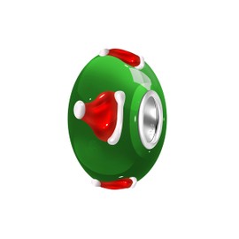 Andante-Stones 925 Sterling Silver Murano Glass Bead Animal World Charm Hat Dark Green Element Ball for European Beads + Organza Pouch, Sterling Silver Glass