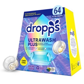 Dropps UltraWash Plus Dishwasher Detergent, Lemon Citrus (64 Pods) - Triple Action Biobased Power Deep Clean Dishwasher Detergent Tablets for Tough Stains - Dishwashing Pods for Shiny Dishes