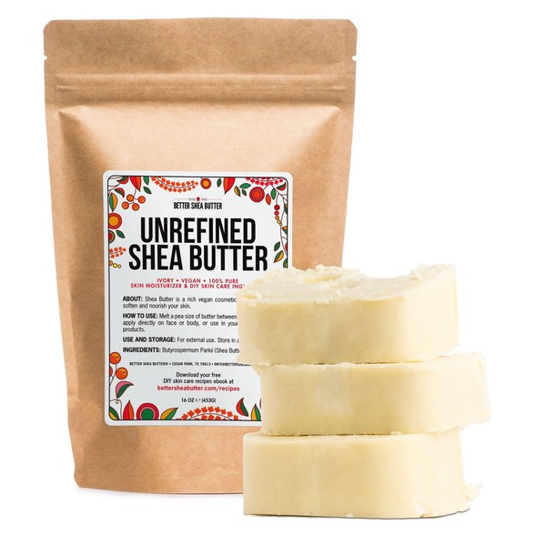 Better Shea Butter Raw Shea Butter - 100% Pure African Unrefined Shea Butter for Hair - Skin Moisturizer for Face, Body and for Soap Making Base and DIY Whipped Lotion, Oil and Lip Balm - 1 lb Block