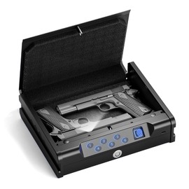 Glimstone Gun Safe, Biometric Gun Safe for Pistols, Easy Edition, 3 Ways Quick Access With Fingerprint/Digital Keypad/Key, Smart Handgun Safe for Home Bedside Nightstand Car