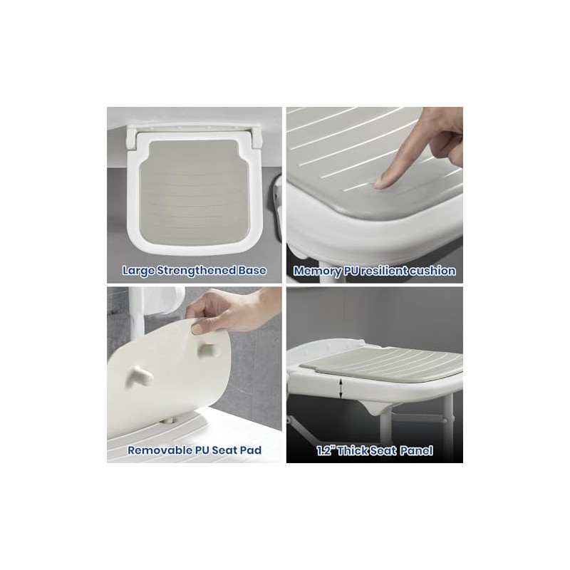 Asiento de ducha plegable montado en la pared