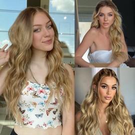 SOMIARIK 13x4 Hightlight Ash Blonde long wavy lace front wig for Women Pre-plucked With Baby Hair Middle Part Ombre Ash Blonde Wig Long Heat Resistant Hair Synthetic Wigs for Daily Party Wig 26 Inch