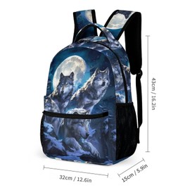 ZCJB-WSRY Wolf Backpack with Lunch Box & Pencil Case, 16 Inch Cute Wolf Themed Bookbag, Adjustable Lightweight Large Capacity, Colorful Backpack Set for Kids Girls Boys School