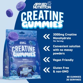Applied Nutrition Creatine Gummies - 3000mg Creatine Monohydrate per Serving - 80 Chewable Vegan Gummies for Strength, Power & Recovery (20 Servings)