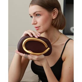 dassymia Clutch Purses for Women PU Leather Evening Handbags for Wedding Party Crossbody Shoulder Bag Trendy, Leather Wine Red