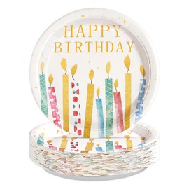 50 Pcs Candles Birthday Paper Plates 10 Inch Birthday Large Heavy Duty
