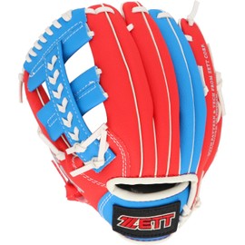 ZETT BDG2202VA Catch Ball Gloves for Beginners with Shock Absorbing Pads, 9 Inches (Infants to Lower Elementary School), Left Toss, Red x Ocean
