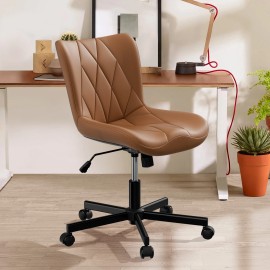 Unbranded Armless Desk Chair Morden Home Office Chair no Arms Rocking Computer Chair Brown