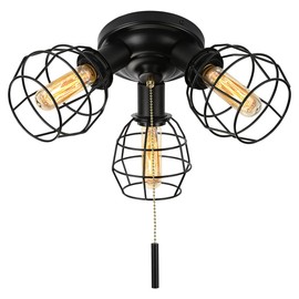 EVAHOM Pull Chain Light Fixture, 3 Light Semi Flush Mount Ceiling Fixture, Vintage Pendant Light Fixture for Porch/Hallway/Kitchen/Bedroom, Bulb Not Included