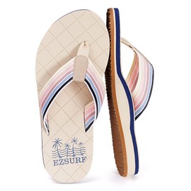 EZSURF Womens Flip Flops Comfortable Summer Beach Slippers with Arch Support,Beige US10