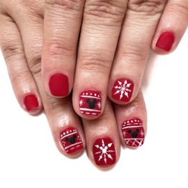 Christmas Press on Nails Short Square Fake Nails with Snowflake Design Red Glue On Nails Cat Stick on Nails Glossy Reusable Winter Xmas False Nails for Women Girls Holiday Manicure 24pcs