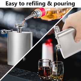 Tebery 8 oz Stainless Steel Hip Flask & Funnel Set, Set of 6