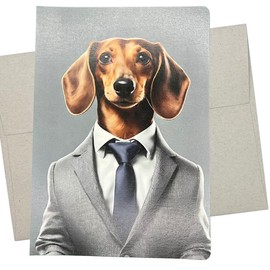 Dachshund Wearing Suit Card, Dachshund Birthday Card (1 Premium Card, 5X7 Inches) dog card blank for all occasions like engagement, wedding, anniversary or thinking of you - 650