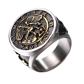 OIDEA Men's Signet Ring Cross: Gold St. Michael Men's Ring Stainless Steel Vintage Retro Band Ring Jewellery Gift for Men Boyfriend Brother Father Ring Size 67