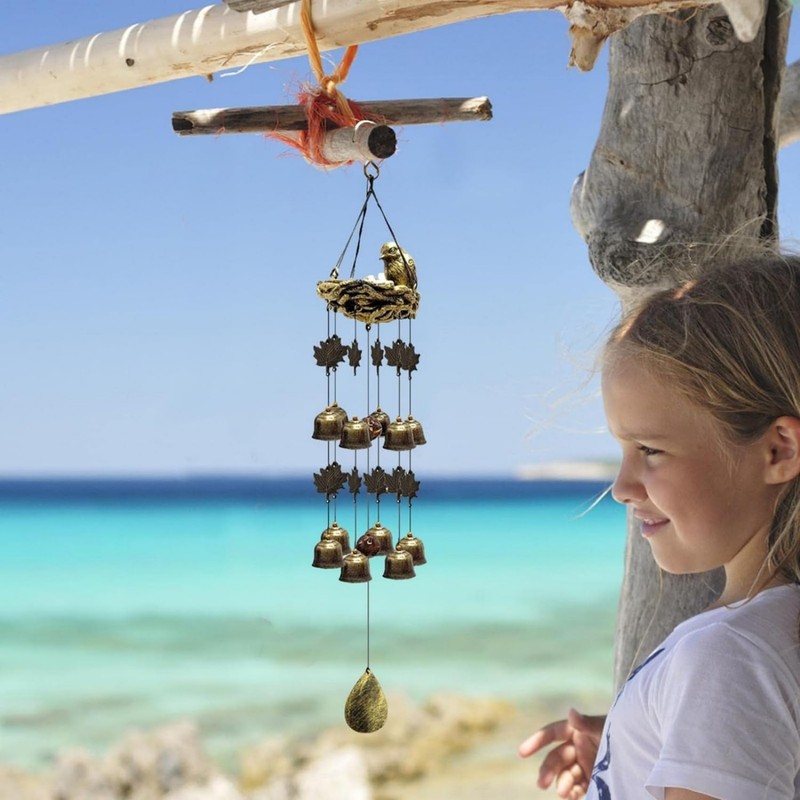 SNOKAY Bird Nest Wind Chime with 12 Wind Bells, Hanging