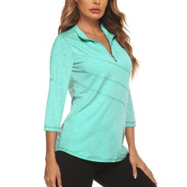 Koscacy Bowling Shirts for Women, Running Sports Tennis V-Neck Lightweight Casual Zipper Shirts Golf&Tennis Outdoors Sports Colthes for Teens Deep Green Medium